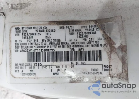 2001 Mercury Villager Estate from USA, damaged, VIN 4M2ZV14T11DJ08795